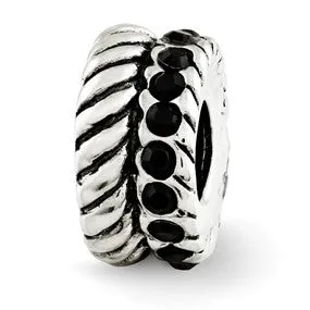 Black Swarovski Elements & Textured Charm Bead in Sterling Silver