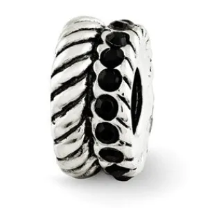 Black Swarovski Elements & Textured Charm Bead in Sterling Silver
