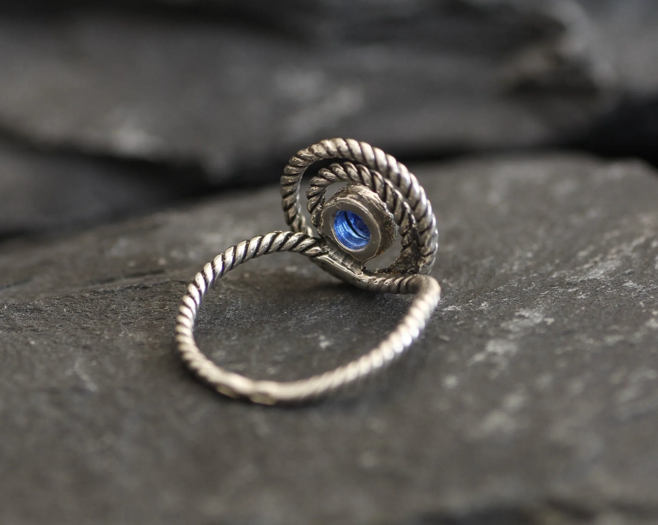 Blue Swirl Ring - Spiral Sapphire Ring, Large Swirl Ring