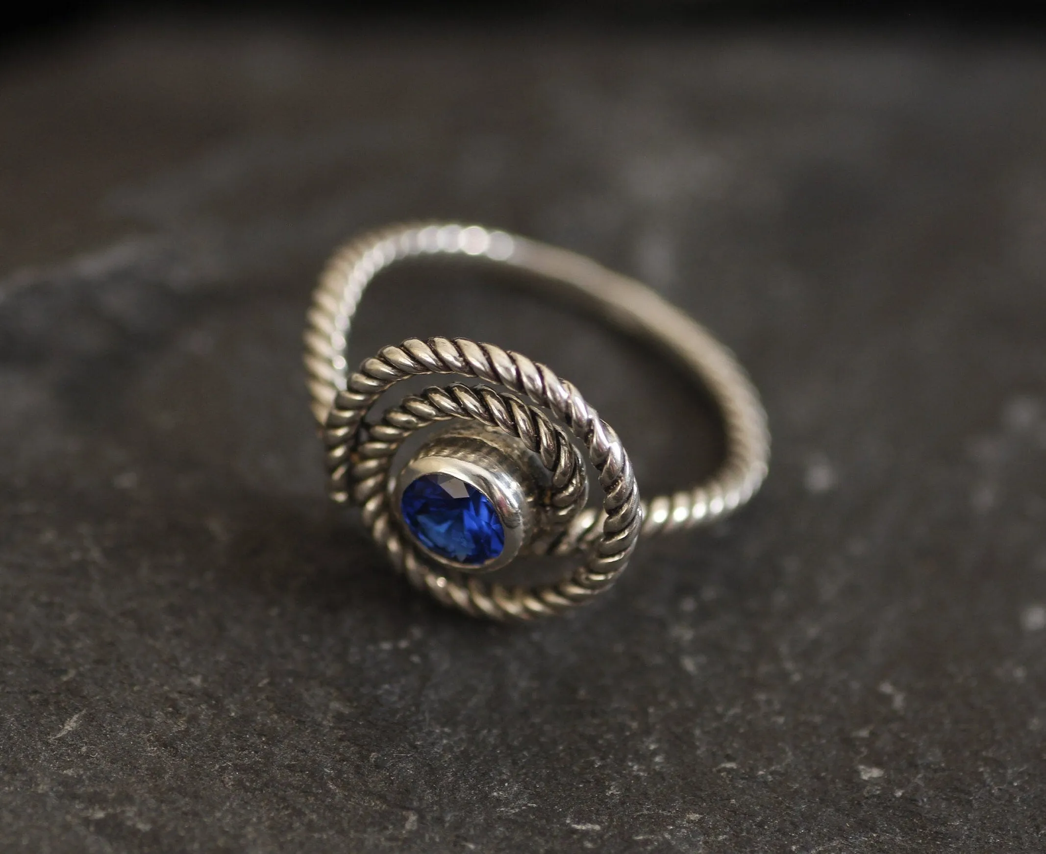 Blue Swirl Ring - Spiral Sapphire Ring, Large Swirl Ring