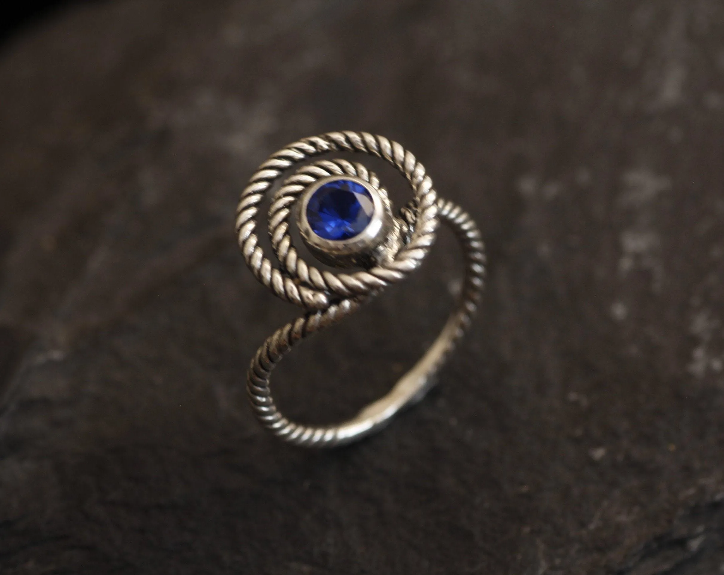 Blue Swirl Ring - Spiral Sapphire Ring, Large Swirl Ring
