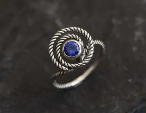 Blue Swirl Ring - Spiral Sapphire Ring, Large Swirl Ring