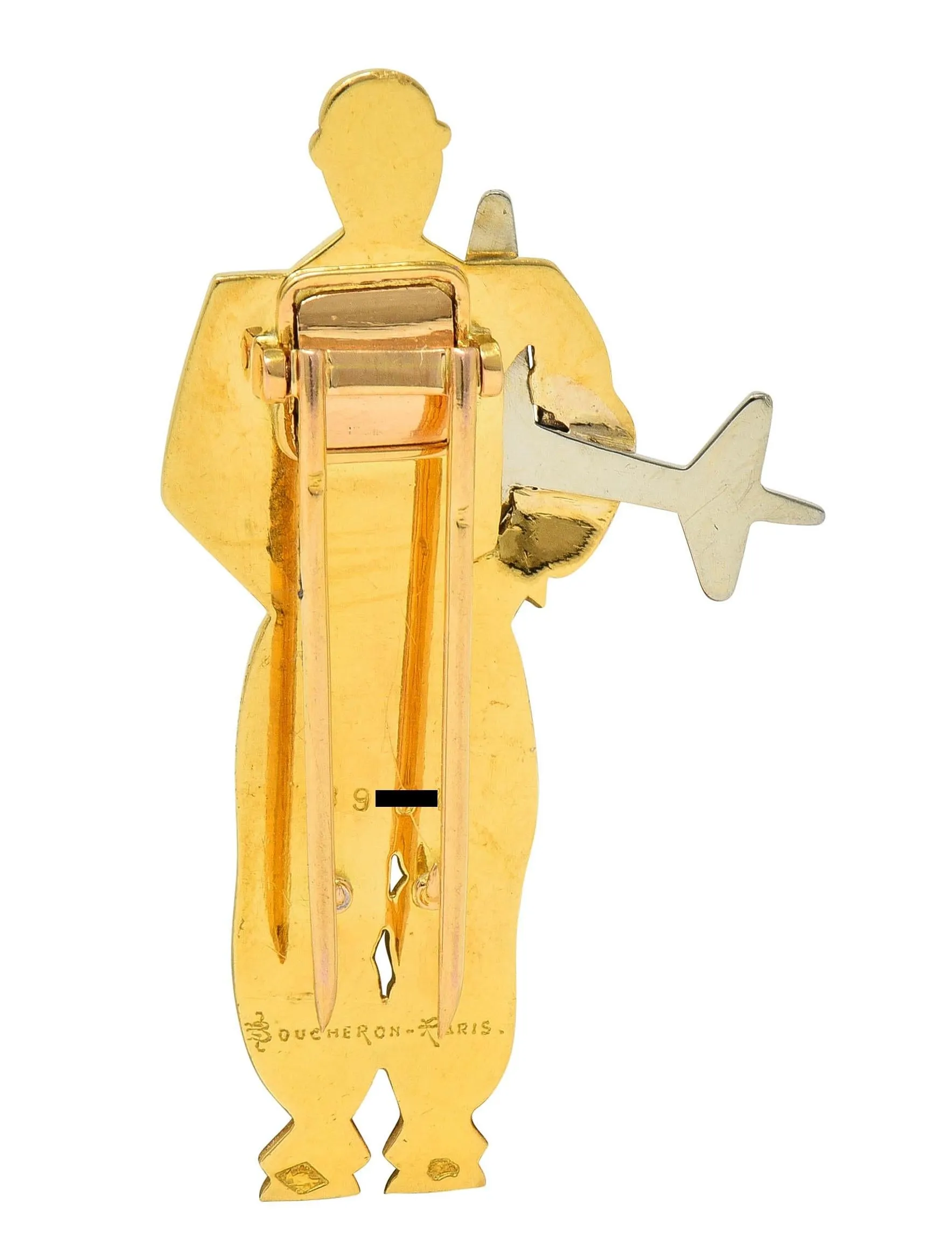 Boucheron Paris French Sapphire Diamond Ruby 18 Karat Two-Tone Gold Vintage WW2 Pilot Plane Brooch