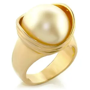 CJ5299OS Wholesale - Gold Plated Synthetic White Pearl Ring, 16mm