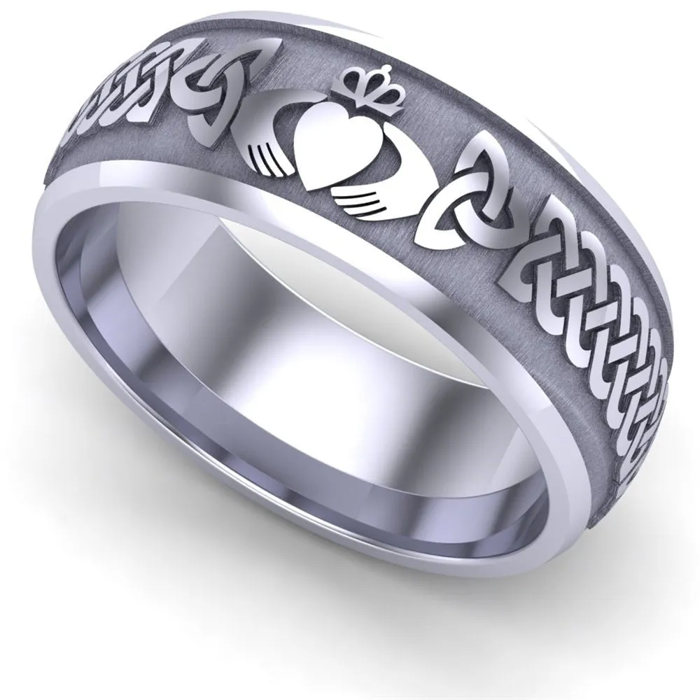 Claddagh Wedding Ring UCL1-14W8M - 14K White Gold