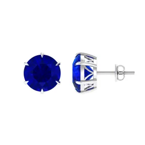 Claw Set Created Blue Sapphire Solitaire Stud Earrings