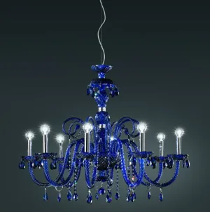 Clear, Blue, Or Green Crystal & Glass Chandelier