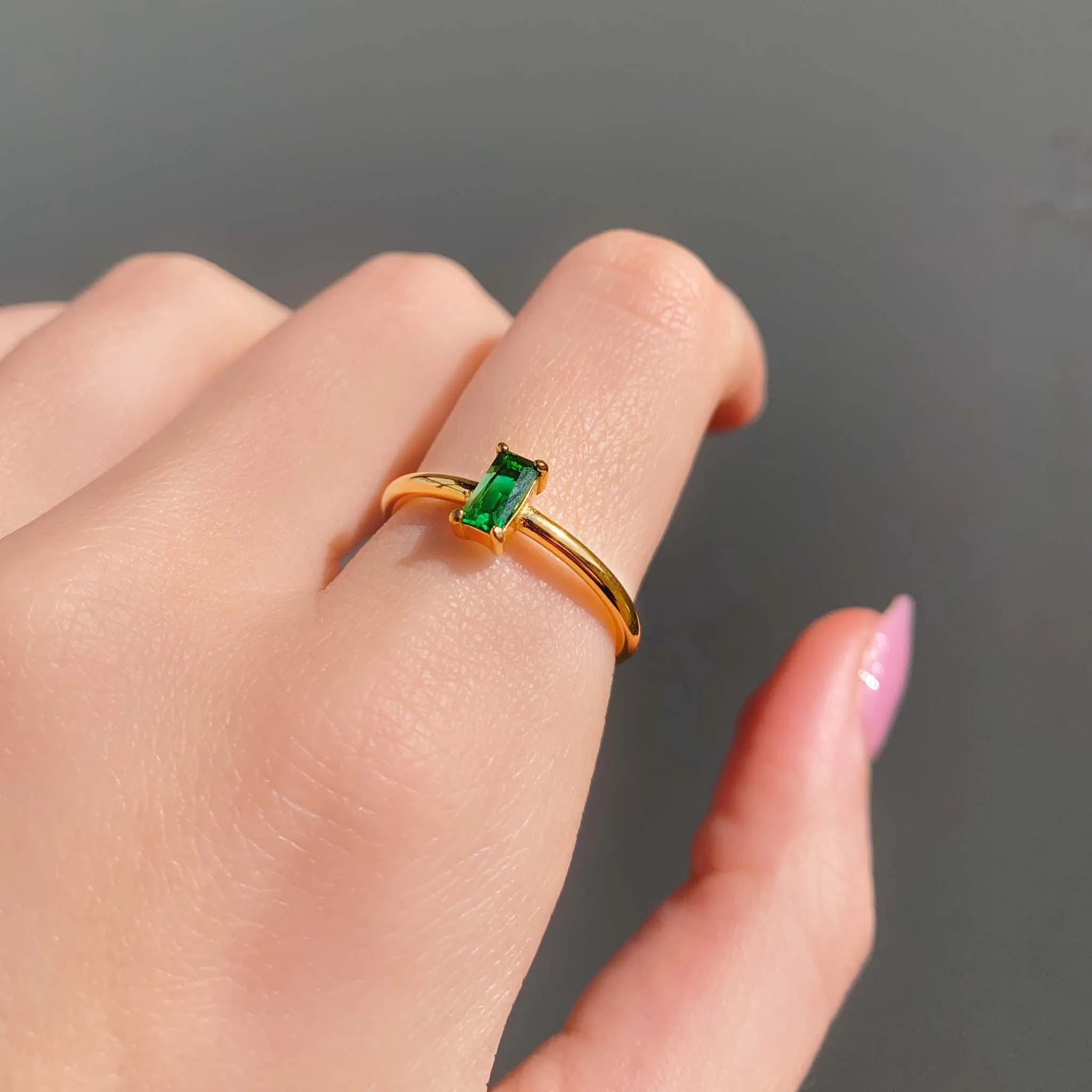Dainty Gold and Emerald Green Ring