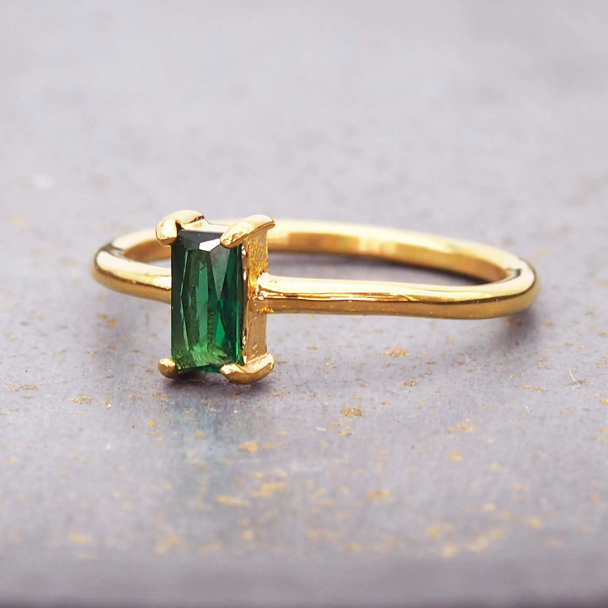Dainty Gold and Emerald Green Ring