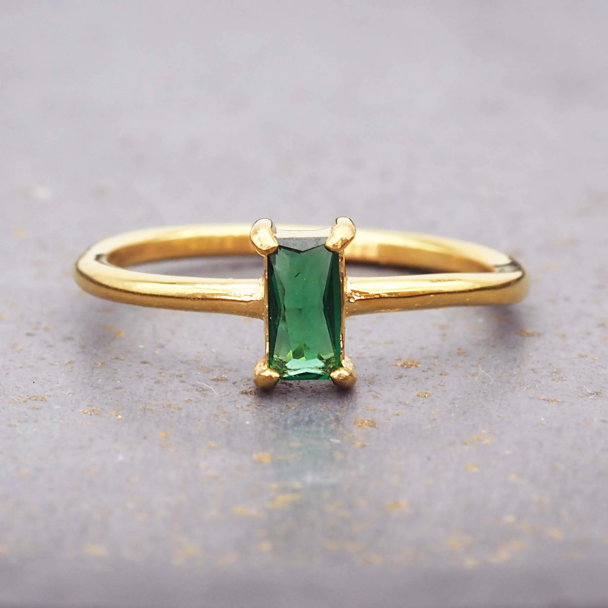 Dainty Gold and Emerald Green Ring