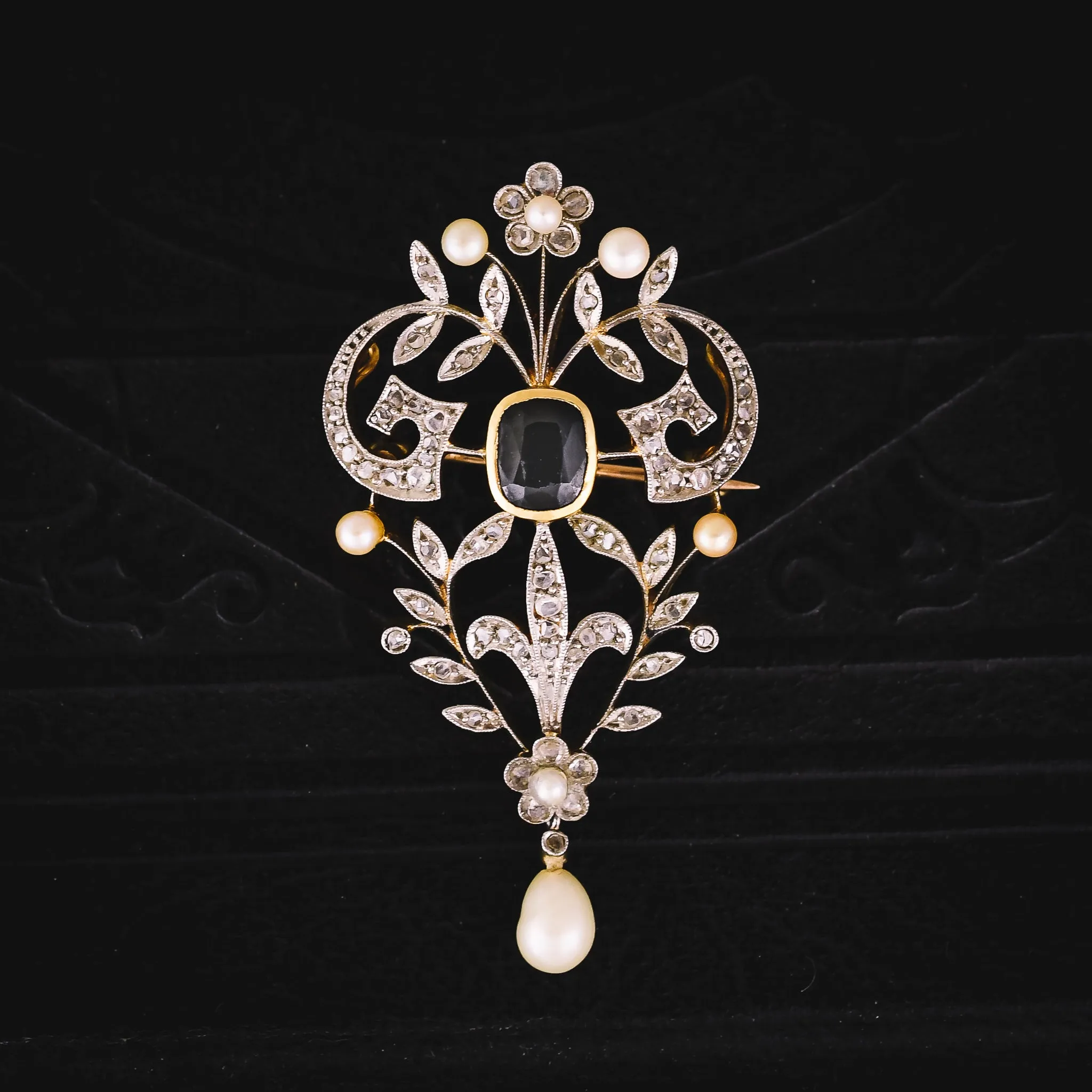 Edwardian Sapphire, Diamond & Pearl Lavaliere Pendant