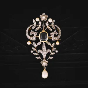 Edwardian Sapphire, Diamond & Pearl Lavaliere Pendant