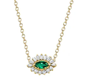 EMERALD & DIAMOND EVIL EYE PENDANT NECKLACE