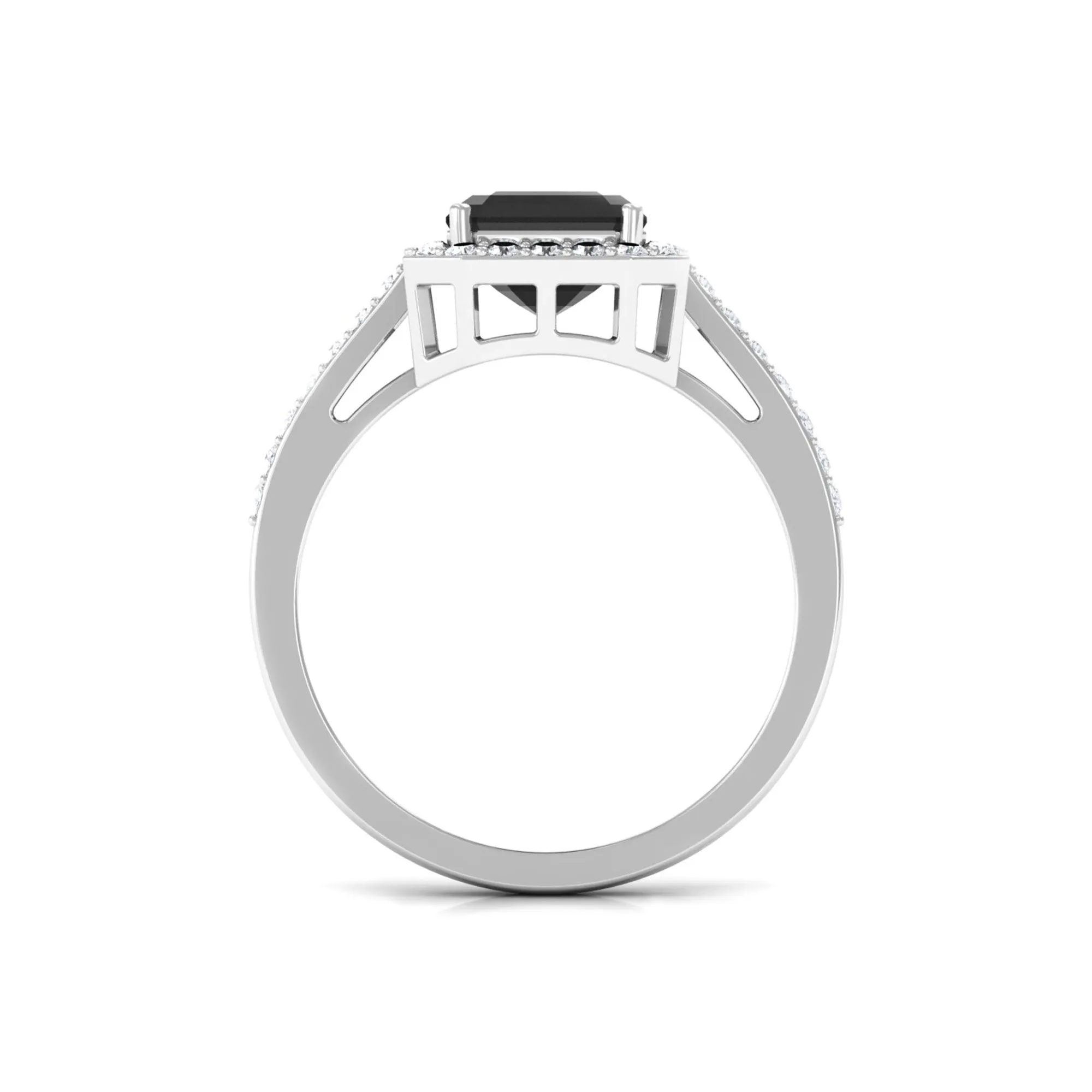 Emerald Cut Lab Created Black Diamond Halo Engagement Ring