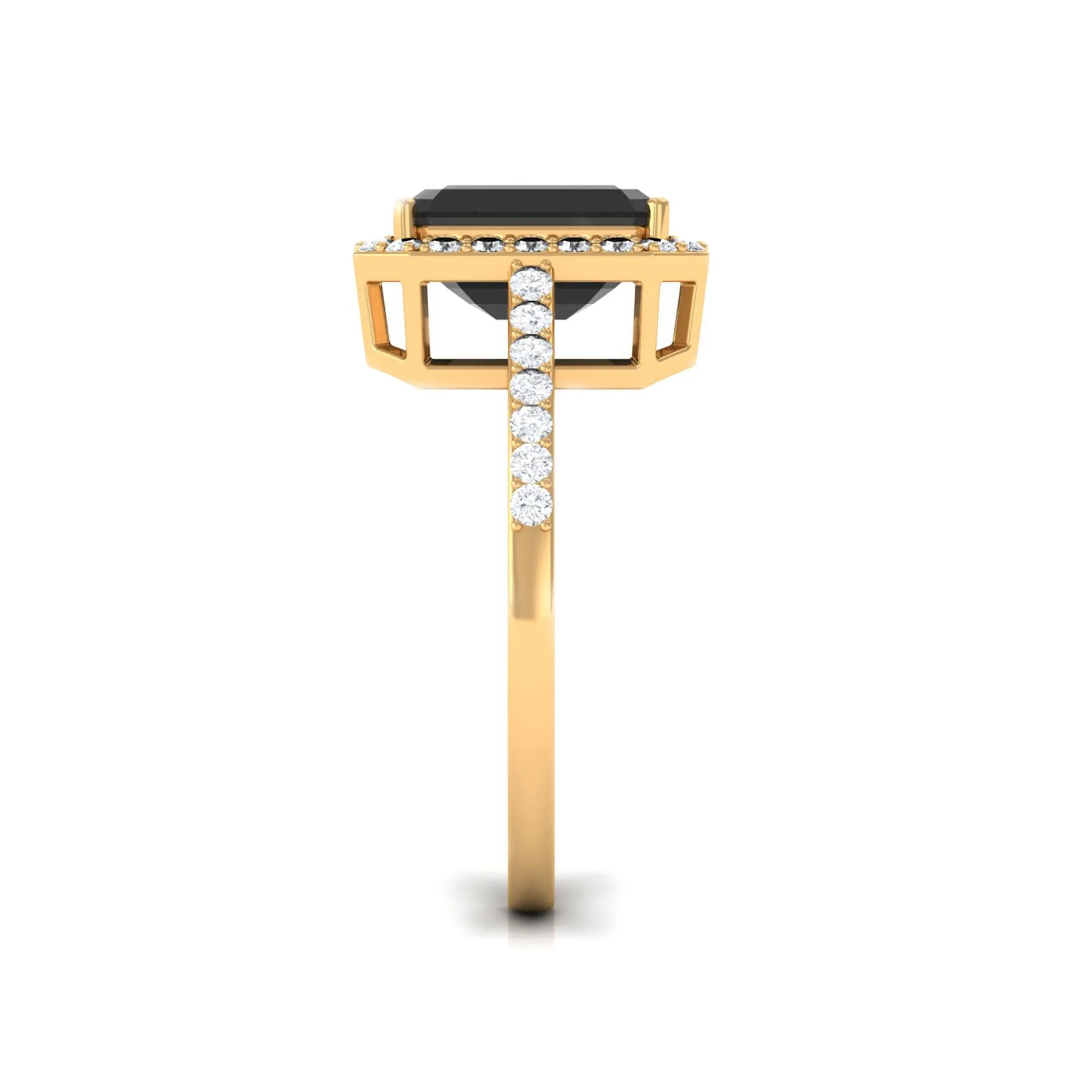 Emerald Cut Lab Created Black Diamond Halo Engagement Ring