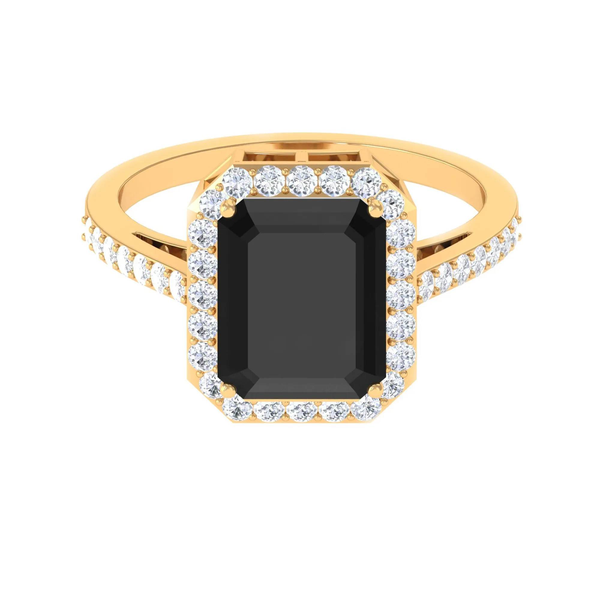Emerald Cut Lab Created Black Diamond Halo Engagement Ring