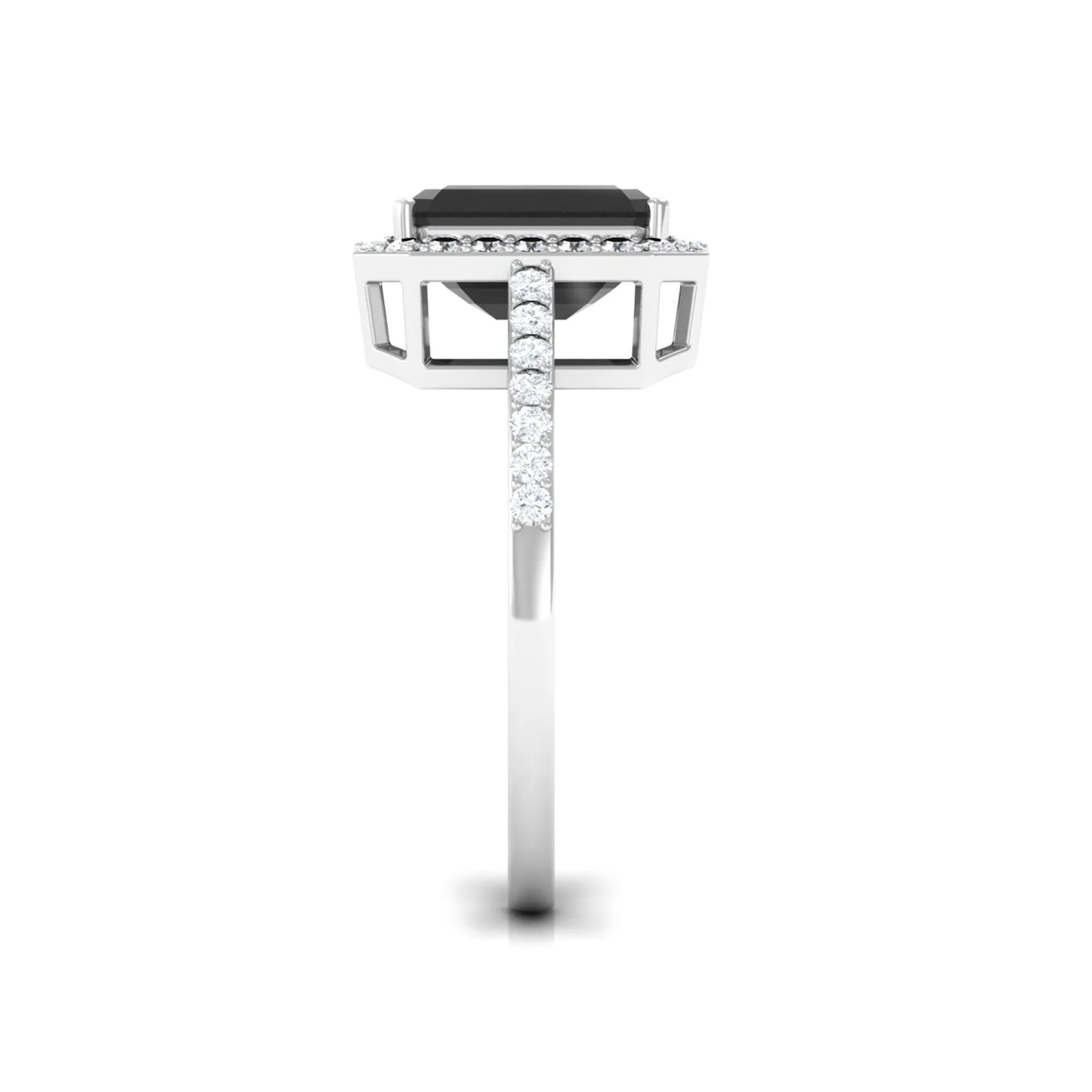 Emerald Cut Lab Created Black Diamond Halo Engagement Ring
