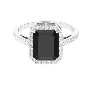 Emerald Cut Lab Created Black Diamond Halo Engagement Ring