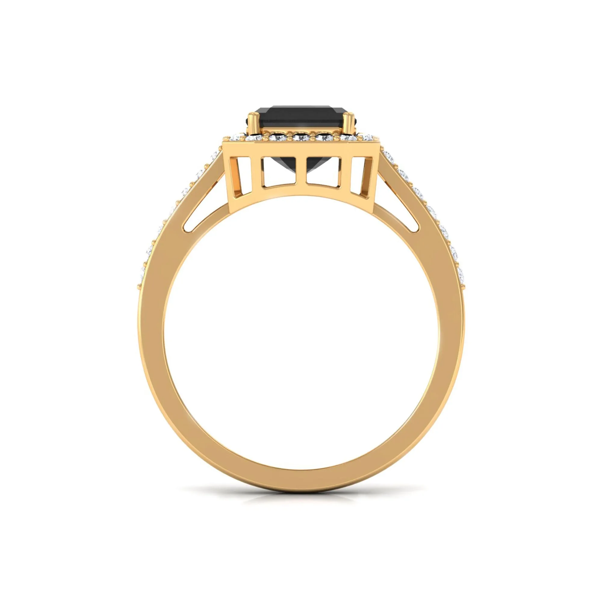 Emerald Cut Lab Created Black Diamond Halo Engagement Ring