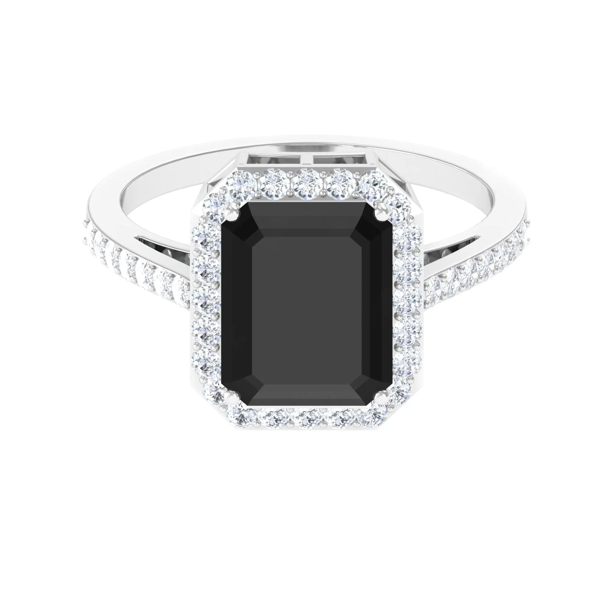 Emerald Cut Lab Created Black Diamond Halo Engagement Ring