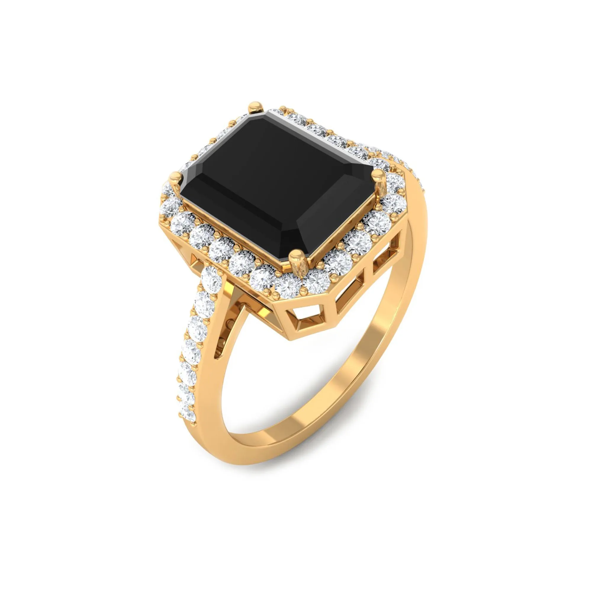 Emerald Cut Lab Created Black Diamond Halo Engagement Ring