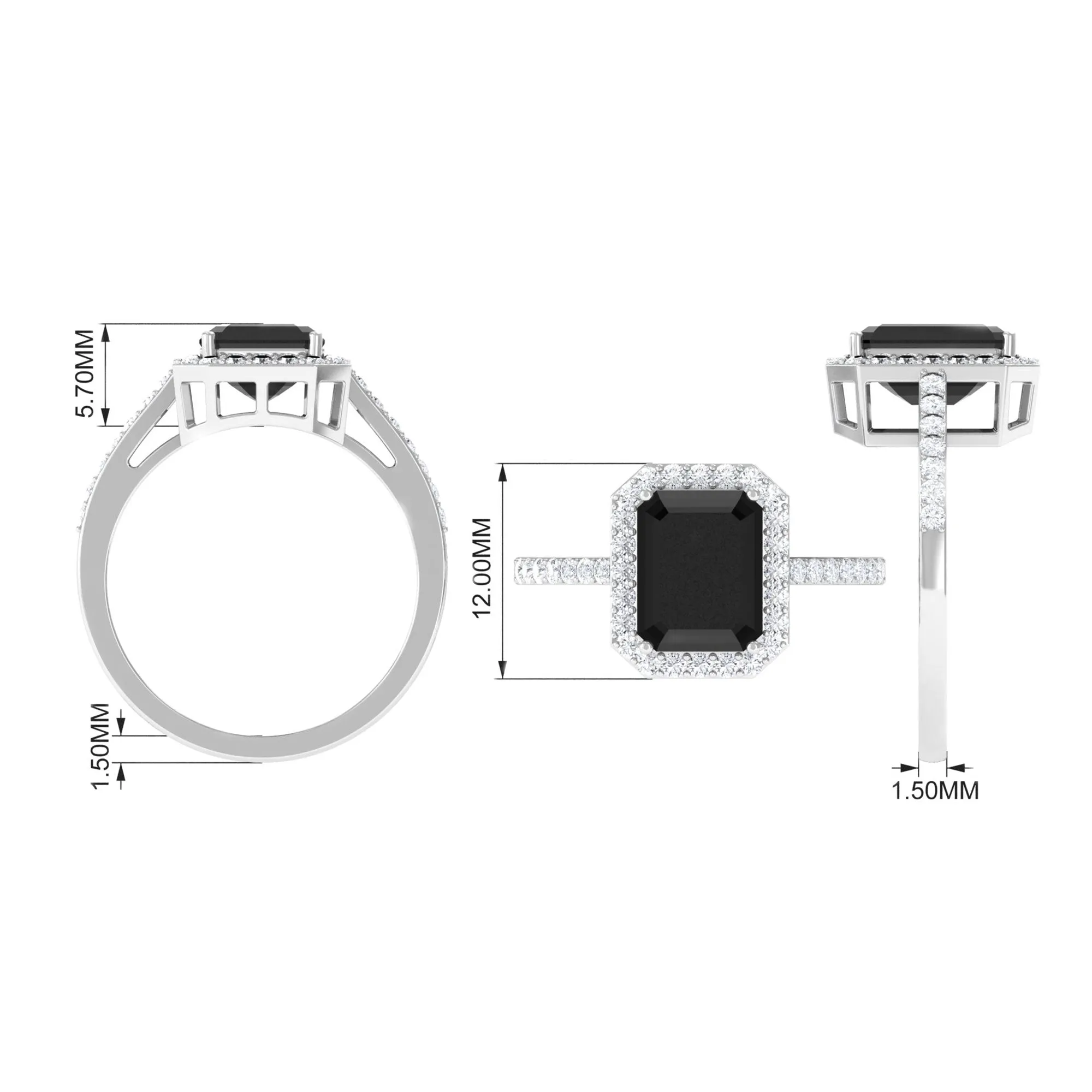Emerald Cut Lab Created Black Diamond Halo Engagement Ring
