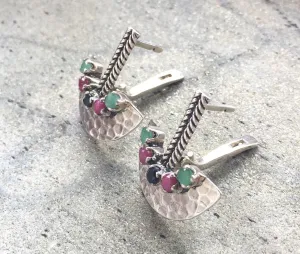 Emerald Drop Earrings - Egyptian Earrings - Vintage Ruby Earrings