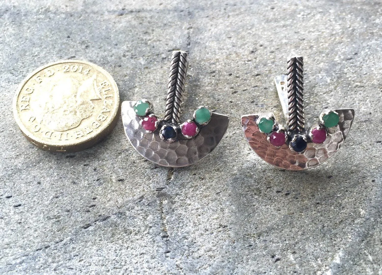 Emerald Drop Earrings - Egyptian Earrings - Vintage Ruby Earrings