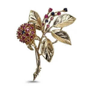 Estate Ruby & Sapphire Rose Brooch