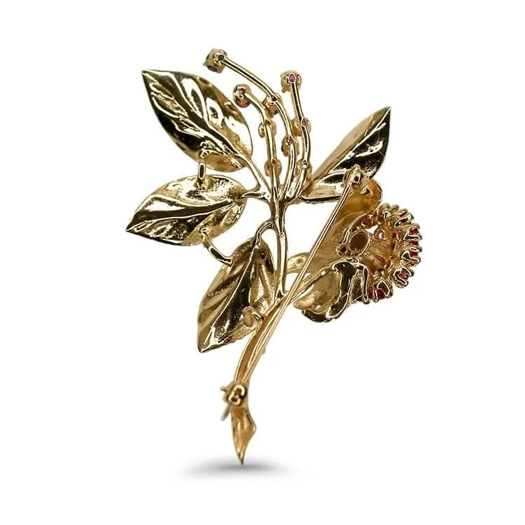 Estate Ruby & Sapphire Rose Brooch
