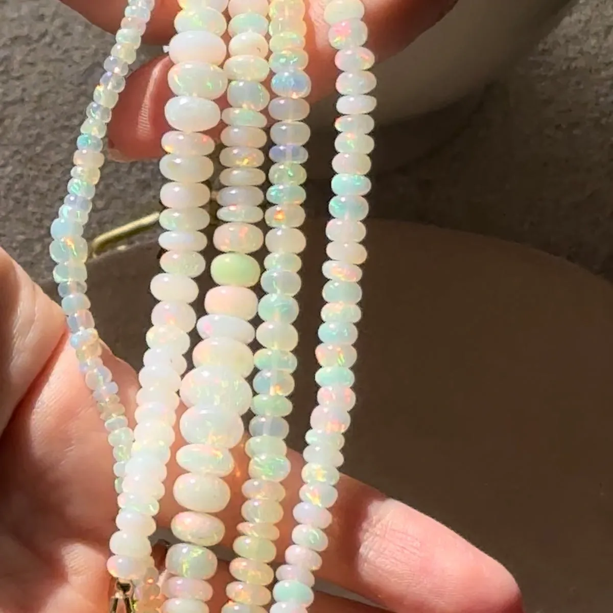 ETHIOPIAN OPAL CANDY BEADS BRACELET (4MM-8MM BEADS)  (WHITE)