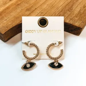 Evil Eye Small Hoop Earrings in Gold Tone and Black