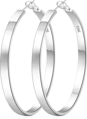 EXGOX Silver Hoop Earrings for Women - Sterling Silver & 14K Gold Plated - Hypoallergenic 925 Silver - Big Hoop Earrings (30/40/50/60/70mm)