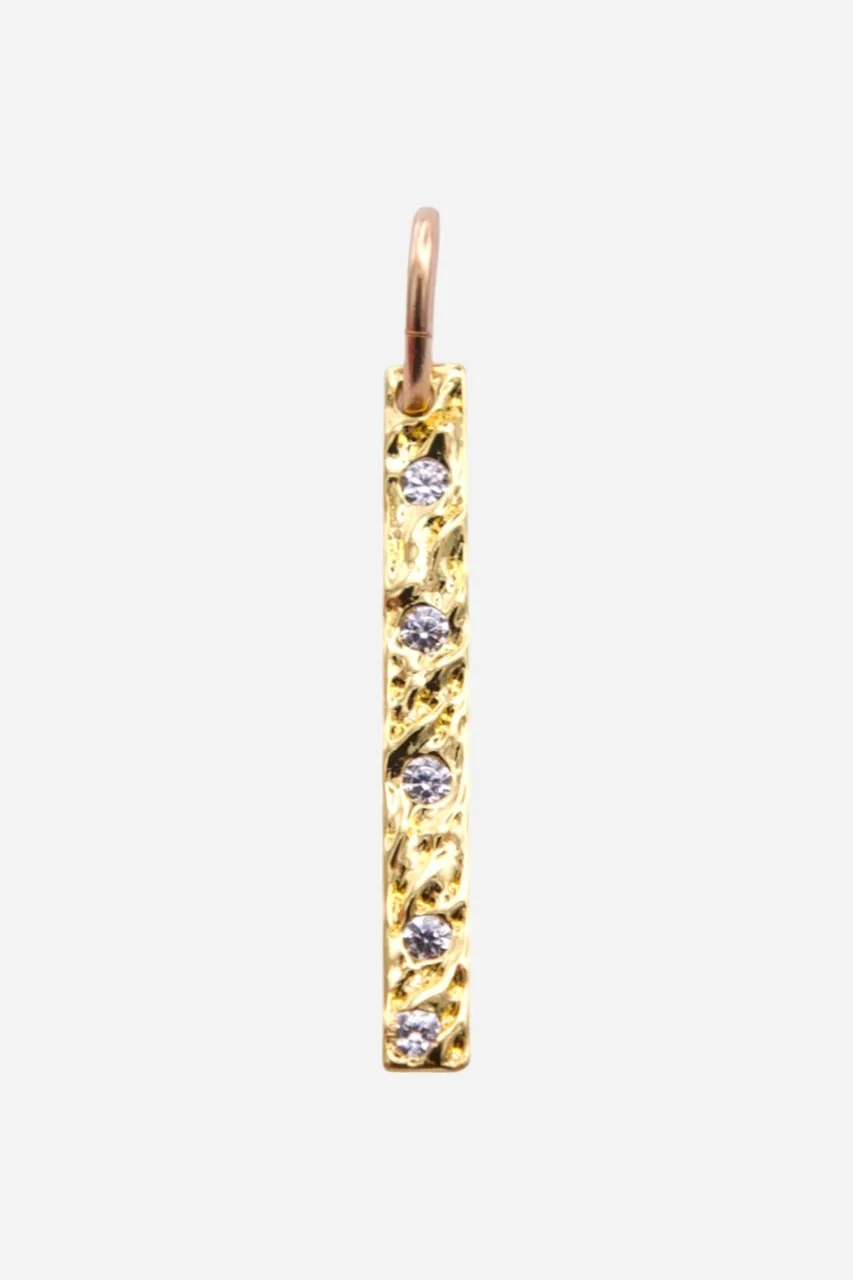 Farrah B Cz Textured Bar Charm Gold