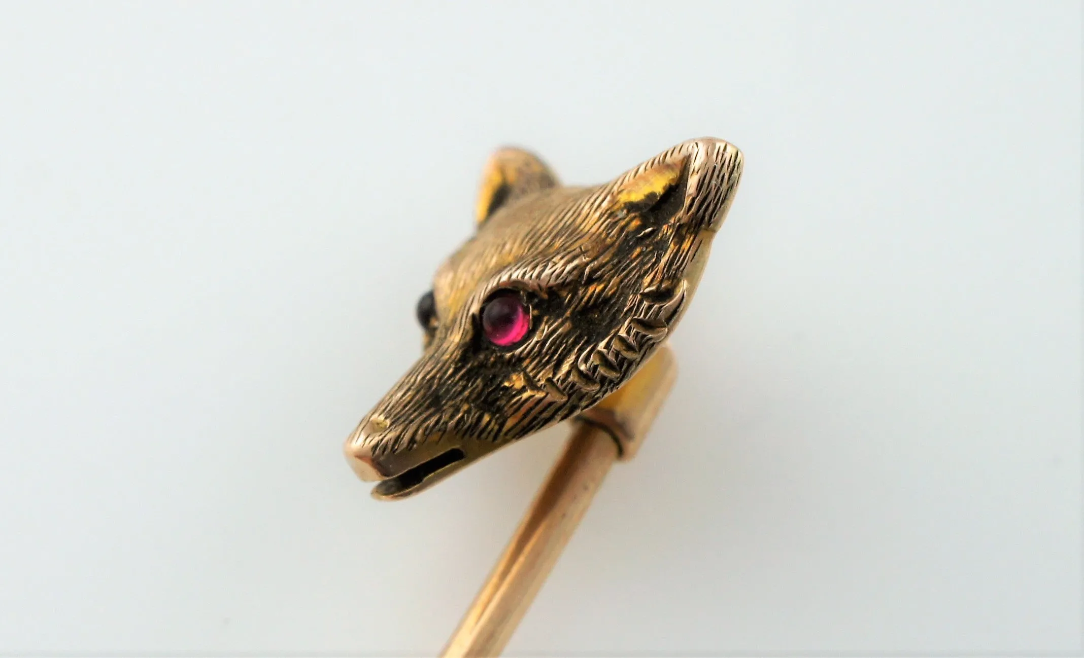 Fine Antique Yellow Gold & Ruby Fox Head Stick Pin