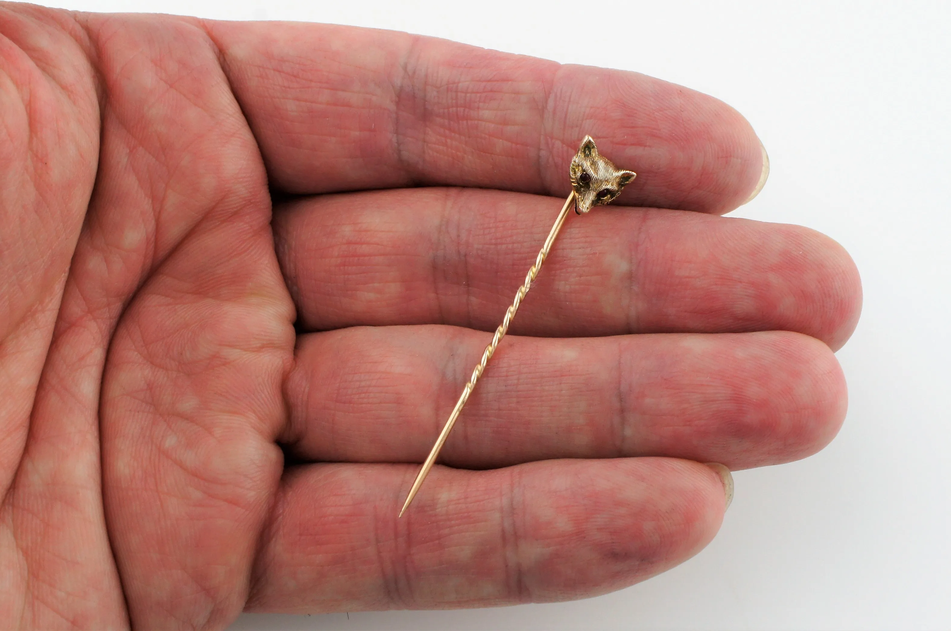 Fine Antique Yellow Gold & Ruby Fox Head Stick Pin