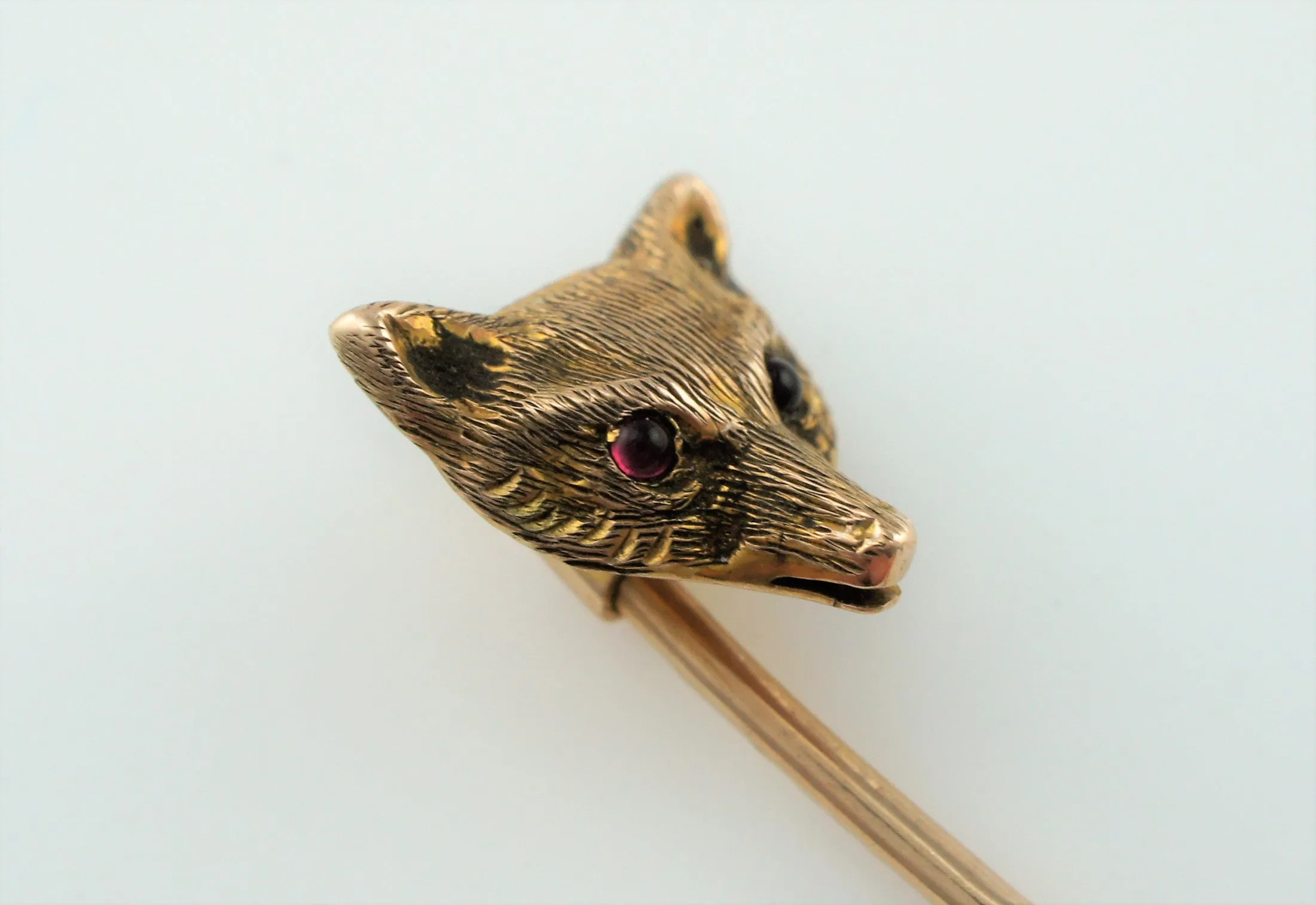 Fine Antique Yellow Gold & Ruby Fox Head Stick Pin