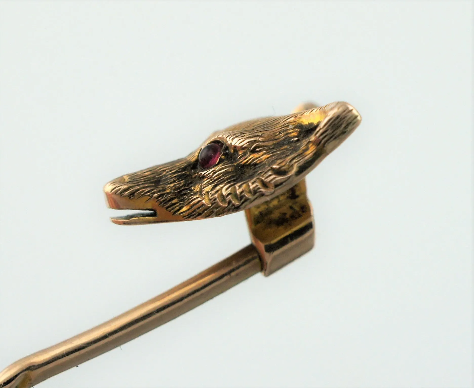 Fine Antique Yellow Gold & Ruby Fox Head Stick Pin