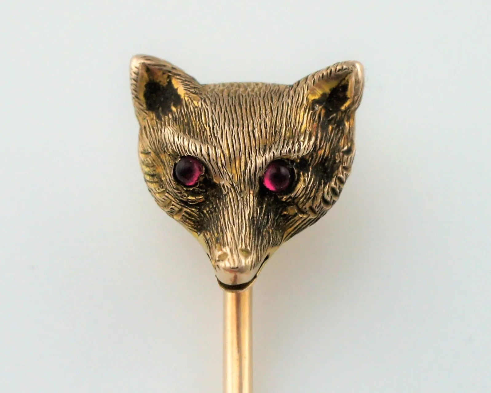 Fine Antique Yellow Gold & Ruby Fox Head Stick Pin