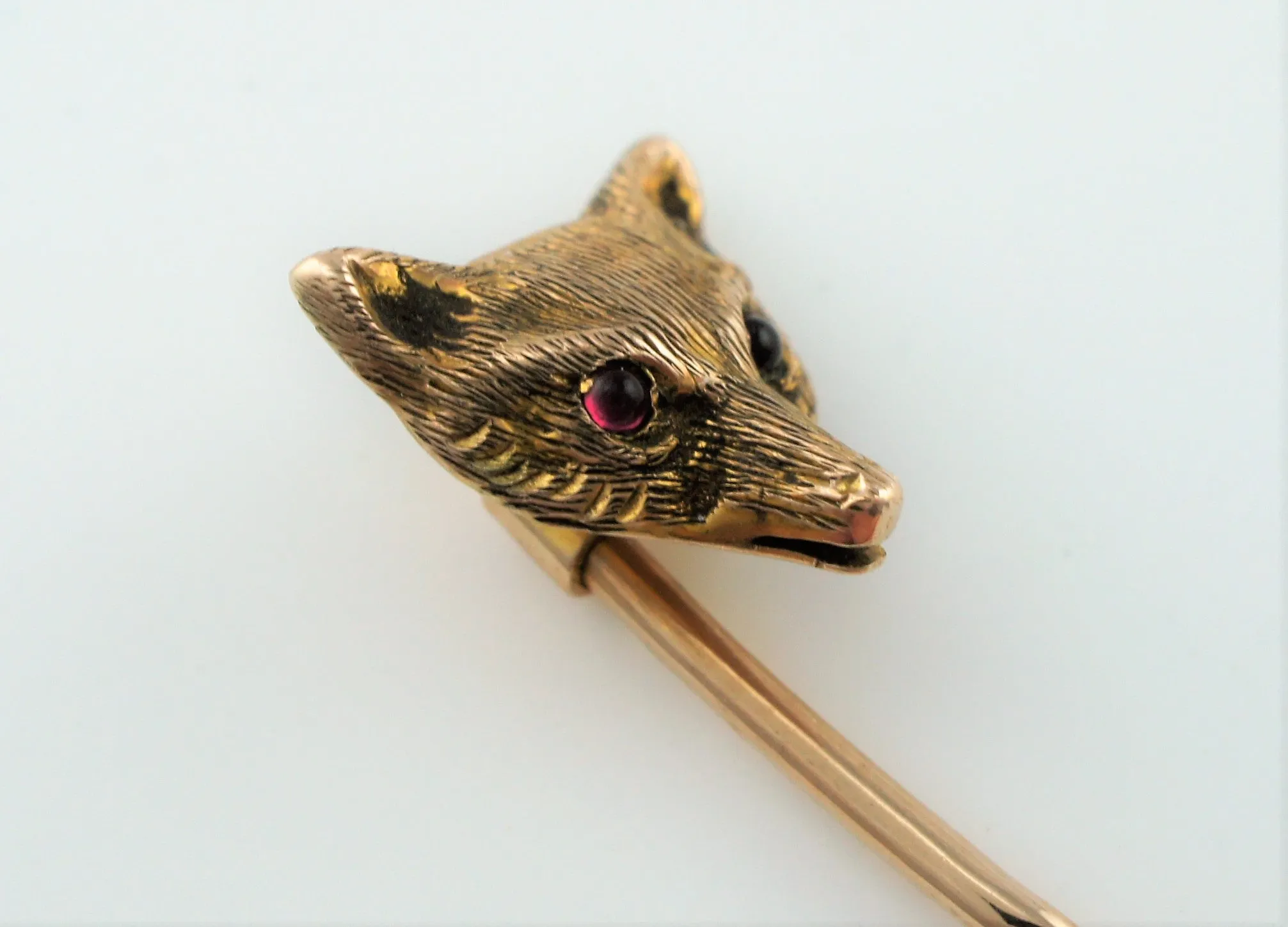 Fine Antique Yellow Gold & Ruby Fox Head Stick Pin