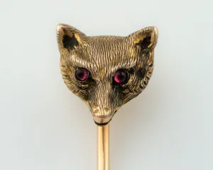 Fine Antique Yellow Gold & Ruby Fox Head Stick Pin