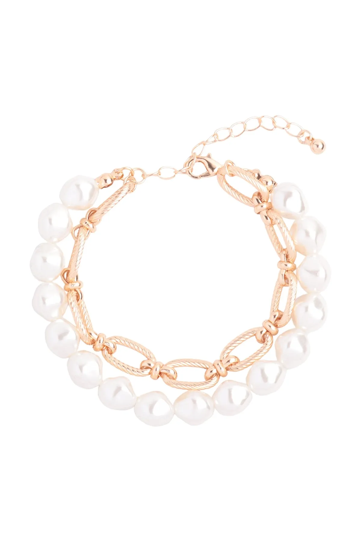 FRESH WATER PEARL & TEXTURED CHAIN CHARM BRACELET