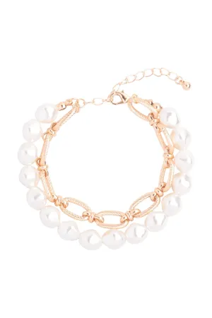 FRESH WATER PEARL & TEXTURED CHAIN CHARM BRACELET