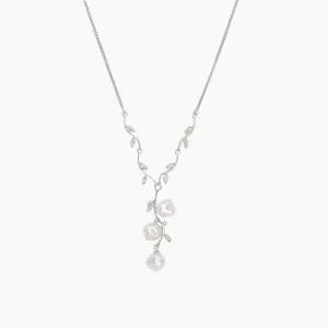 Freshwater Pearl & White Topaz Leaf Necklace