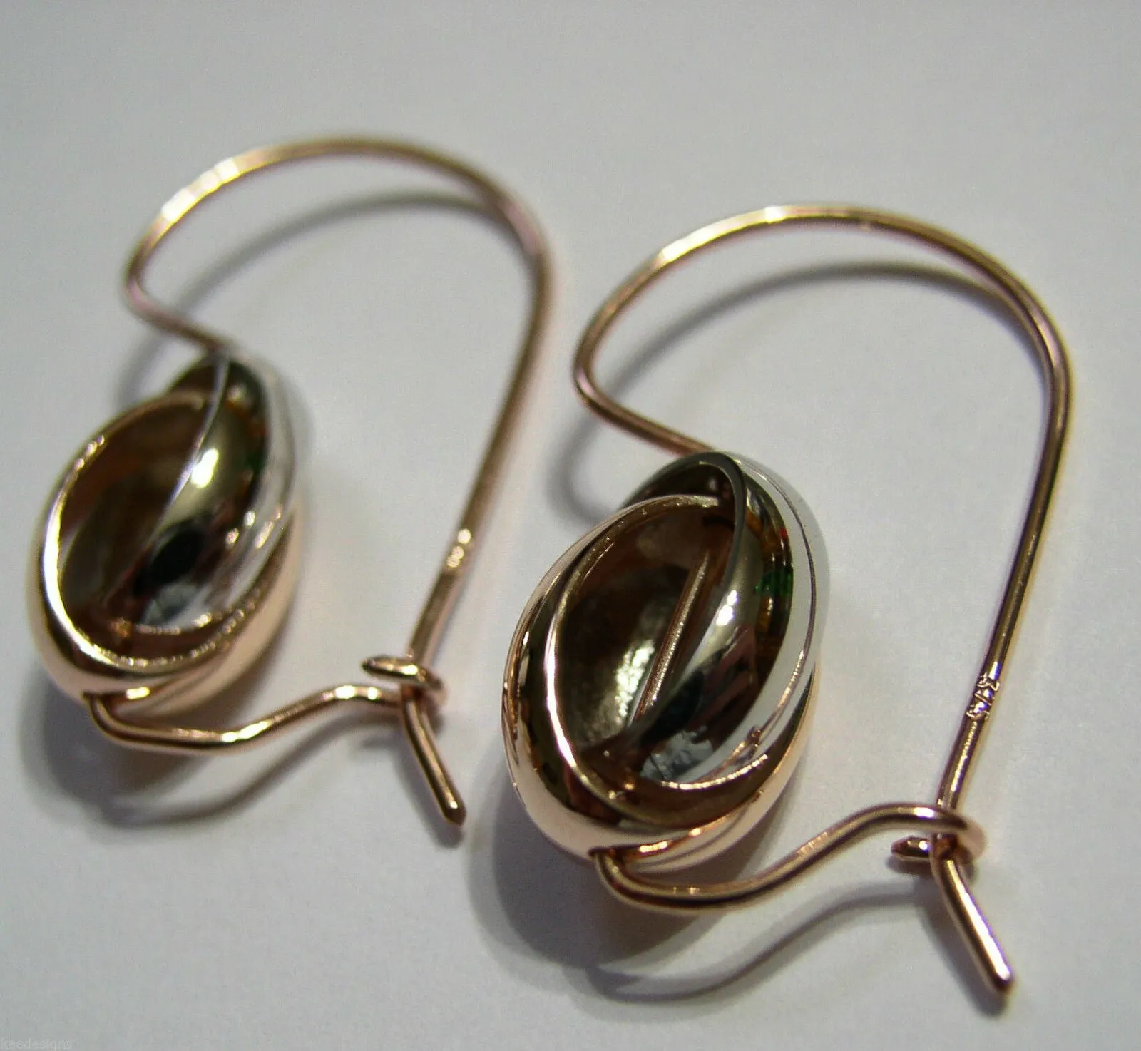 Genuine 9ct 9kt Rose And White Gold Spinning Oval Belcher Earrings