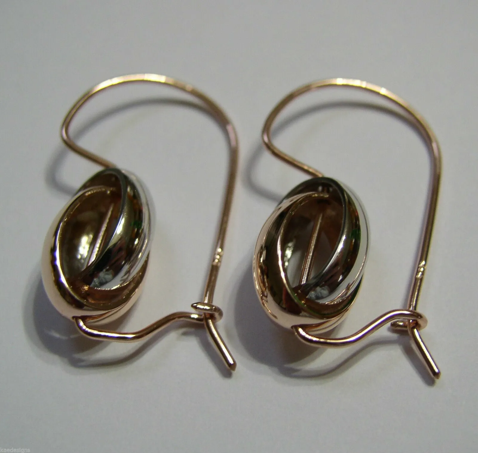 Genuine 9ct 9kt Rose And White Gold Spinning Oval Belcher Earrings