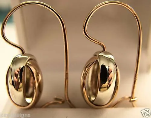 Genuine 9ct 9kt Rose And White Gold Spinning Oval Belcher Earrings