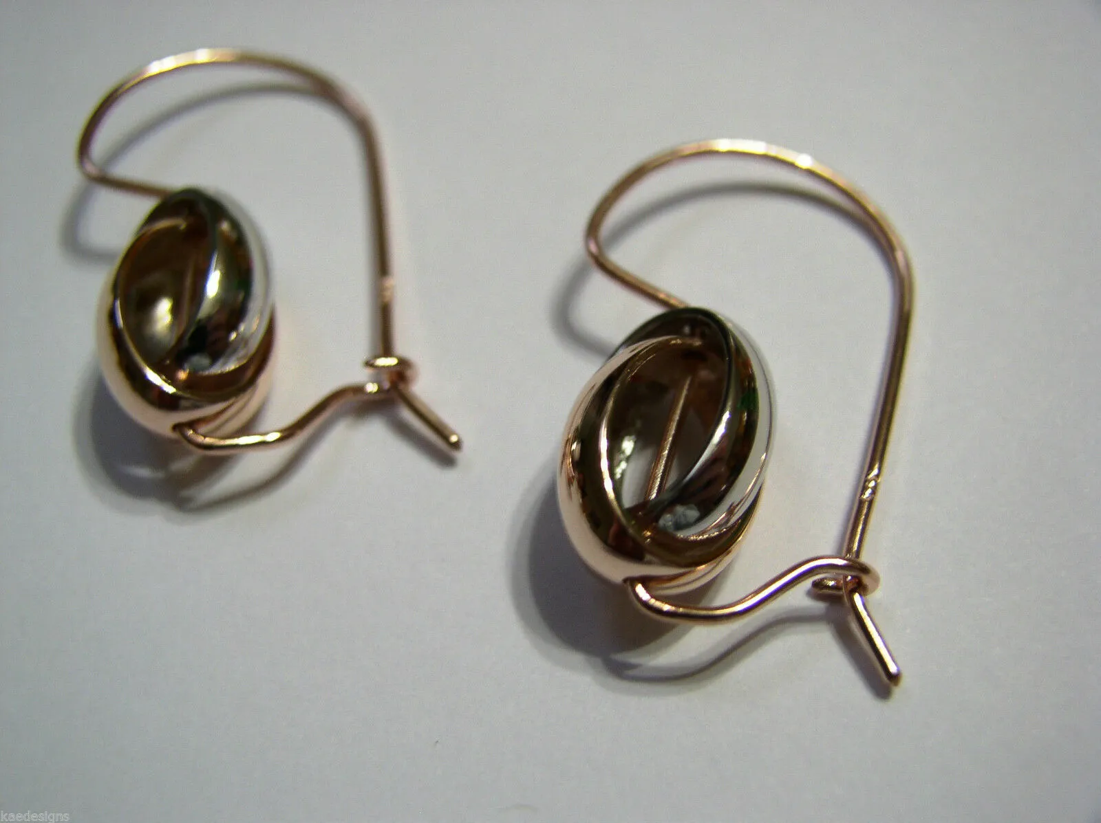 Genuine 9ct 9kt Rose And White Gold Spinning Oval Belcher Earrings