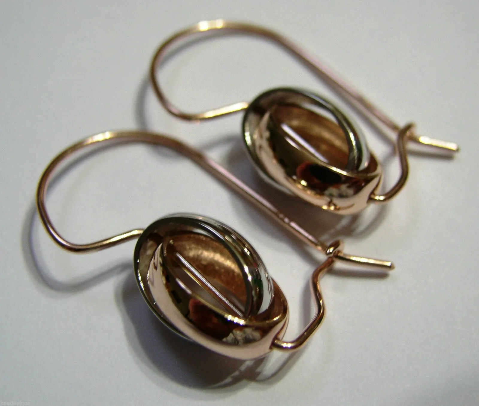 Genuine 9ct 9kt Rose And White Gold Spinning Oval Belcher Earrings