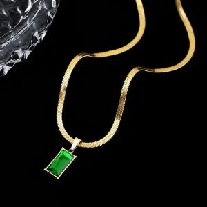 Geometric Crystal Square Stainless Steel Necklace Charm Jewelry NCJT32